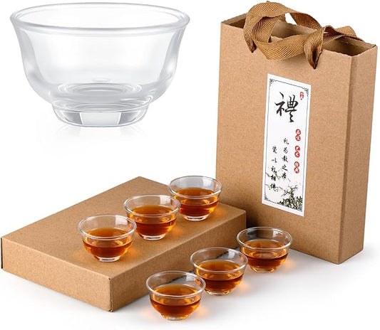 Skyley 6 Pieces Korean Soju Shot Glasses Sets Porcelain Cups Korean Ceramic Cups Tea Accessories Drinkware, Handcrafted Ceramic(Clear,Elegant Pattern)