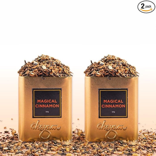 CHAYAM Magical Cinnamon Tea Tin ??Green Tea Loose Leaf, 50g (1.76 oz) Each ??With Sweet Clove, Star Anise & Orange Peel ??Spiced Herbal Tea ??Lightly Caffeinated ??Gift Tin