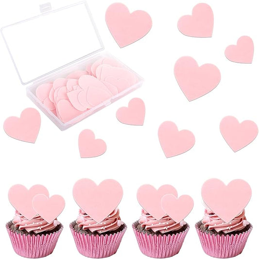 60 Pack Edible Heart Cake Topper Love Heart Cupcake Picks Water Paper Valentine's Day Theme Cake Decorations for Wedding Engagement Bridal Shower Birthday Party Supplies Pink