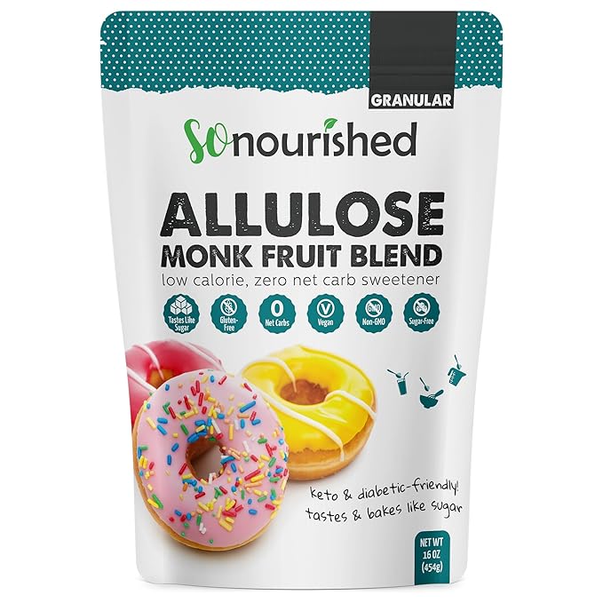 So Nourished Monk Fruit Sweetener with Allulose Granular - 1:1 Sugar Substitute, Keto - 0 Calorie, 0 Net Carb, Non-GMO (1 lb / 16 oz)