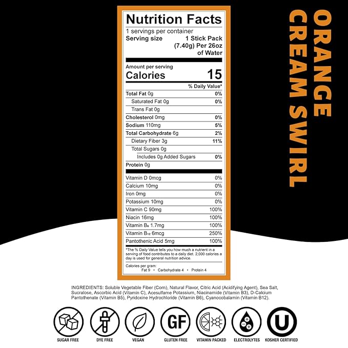 Devotion Nutrition HydroFLEX Water Flavoring Packets ??Sugar-Free Hydration with Vitamins & Electrolytes ??Dye-Free, Gluten-Free (Orange Cream Swirl) 12-Pack Drink Mix