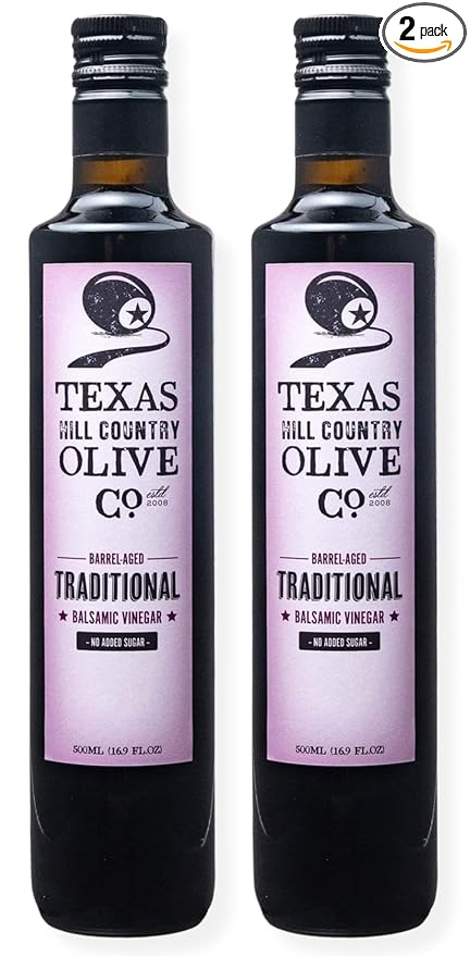 Traditional Balsamic Vinegar - Gourmet Barrel Aged Balsamic Vinegar - Great for Dressing Dipping Glazing - No Artificial Flavors or Added Sugar - Made in Texas (16.9 oz, 2 Pack)