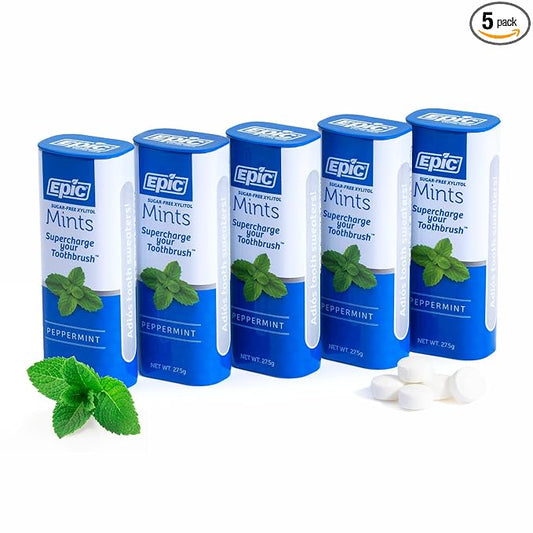 Epic 100% Xylitol Mints - Aspartame Free, Sugar Free - Peppermint Flavored Mints, 55 Pieces (Pack of 5)