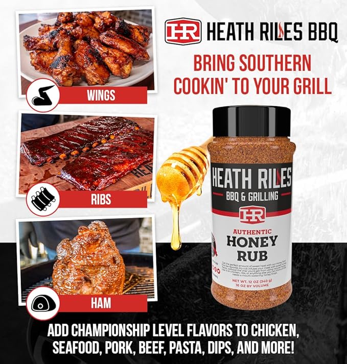 Heath Riles BBQ Rub - Honey Seasoning, Champion Pitmaster Recipe, Legendary Rubs For Smoking & Grilling, 70+ BBQ Championships, 2 lb./32 oz.