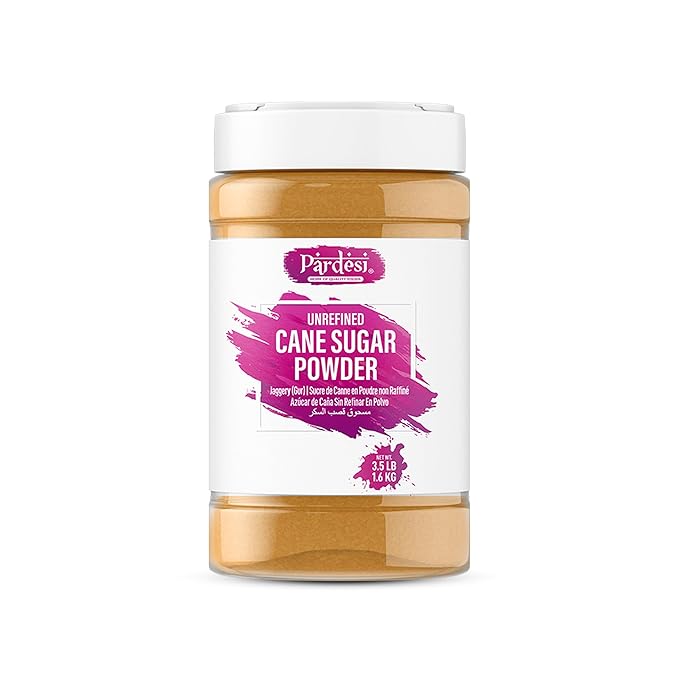 PARDESI Unrefined Cane Sugar Powder 3.08LB (1.4 KG) AKA Jaggery (Gur) I Shakkar Powder I Pure & Raw I Jar Packaging with Handle I No Spills No Mess - Pantry ready