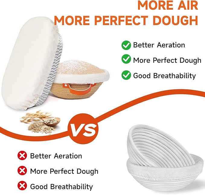 Banneton Bread Proofing Basket ??Oval & Round Handmade Cotton Rope Sourdough Proofing Basket with Liner & Cover (Perfect for Sourdough & Artisan Bread Set (1 Round 1 Oval)