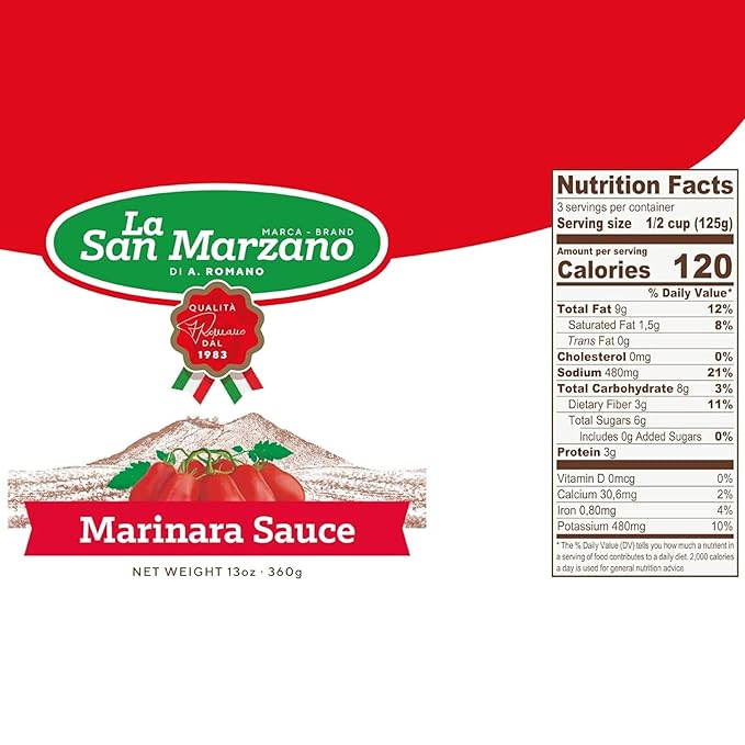 La San Marzano Marinara Sauce, 13 oz, Pasta Sauce Made in Italy, All Purpose Tomato Premium Quality, All Natural, Mediterranean Diet, Non GMO, Vegan, Gluten Free