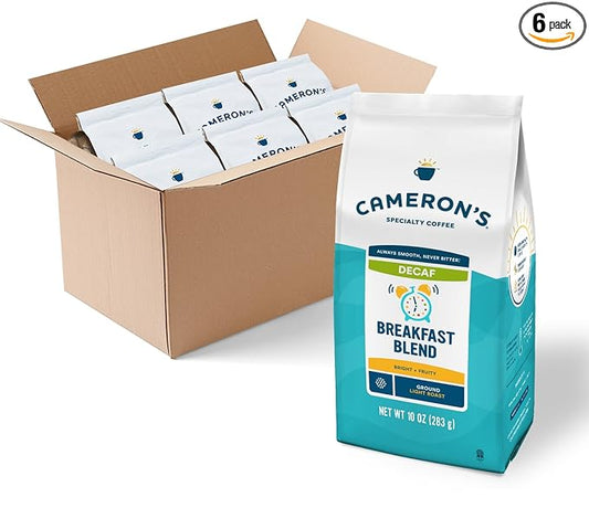 Cameron's Coffee Roasted Ground Coffee Bag, Decaf Breakfast Blend, 10 Ounce, Pack of 6 - NEW