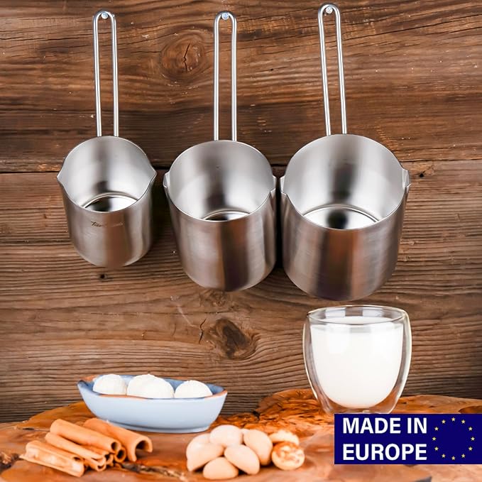 Turkish Coffee Pot Stainless Steel Cezve ??Small Milk Warmer Briki for Stove ??Coffee Boiler & Arabic Greek Coffee Maker ??Heat Resistant Handle (33.81 oz.)
