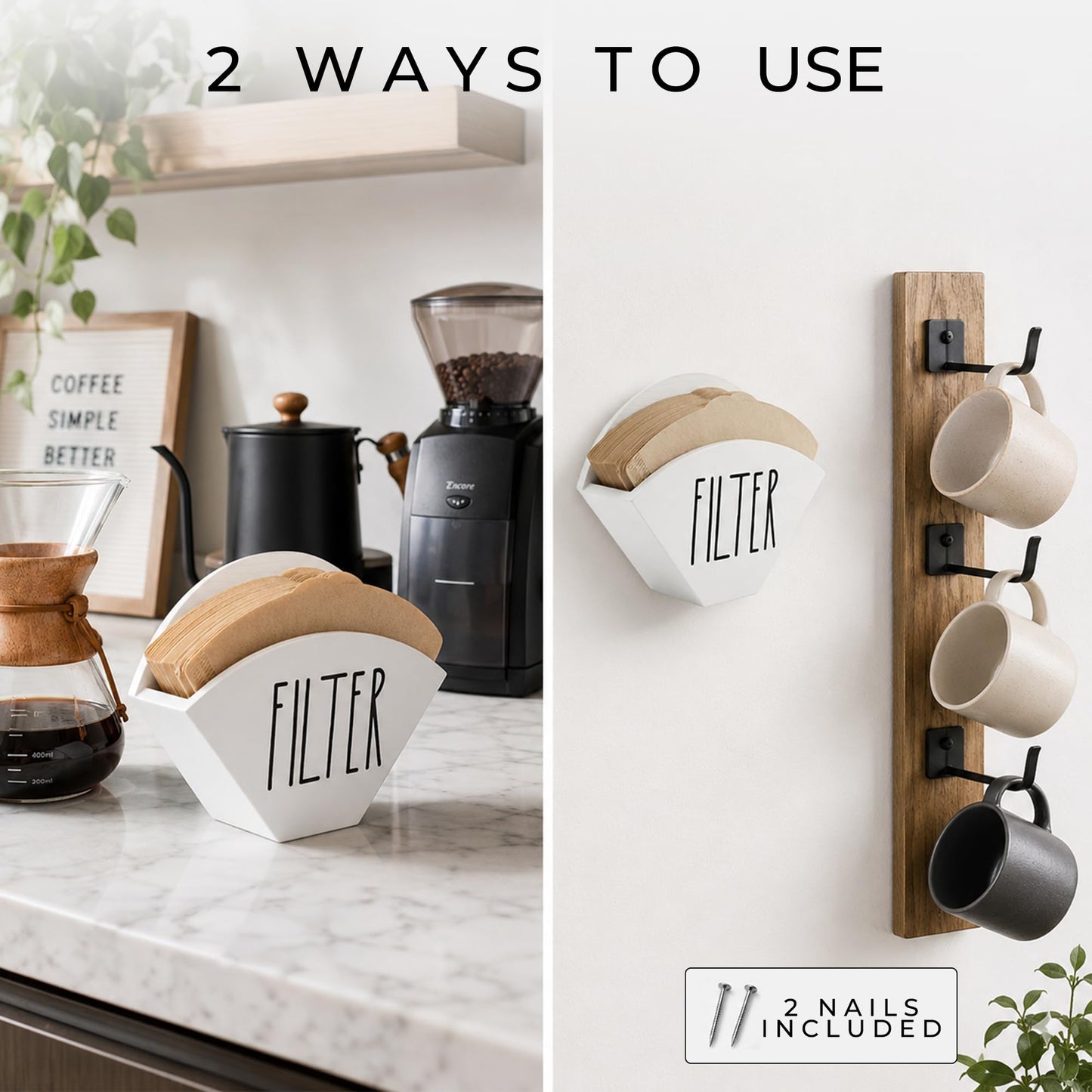CHONIC Wood Coffee Filter Holder, Farmhouse Cone Filter Storage Organizer, Wall Mount Coffee Bar &