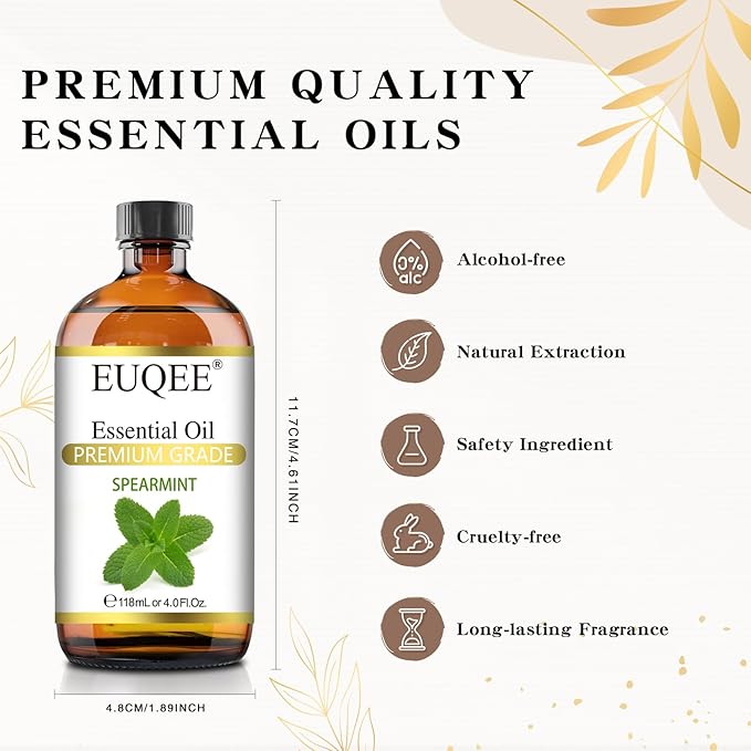 Spearmint Essential Oil Premium Grade Spearmint Oil Essential Oil with Glass Dropper, Great for Humidifier, Candle Making, Diffusers (118mL/4oz)