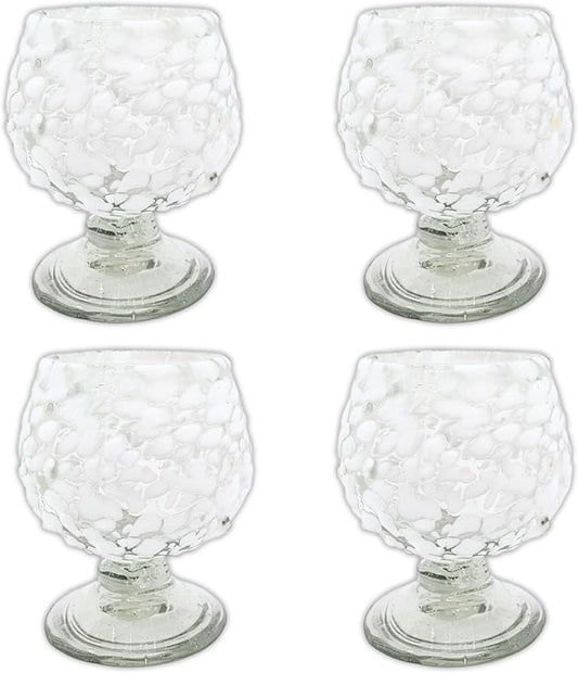 Authentic Mexican Tequila Hand Blown Shot Glasses - Set of 4-2 oz - Mini Glass Snifters - Heavy Base - Cognac (White Confetti)