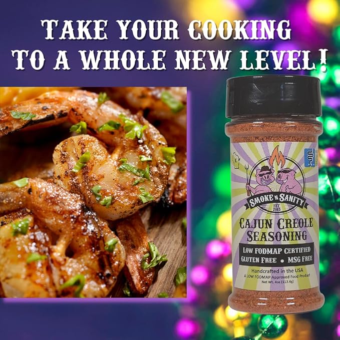 Smoke n Sanity Cajun Creole - Certified Low FODMAP Seasonings - Gluten Free - Certified Kosher - Dairy Free for Low FODMAP Snacks (8.7 oz)