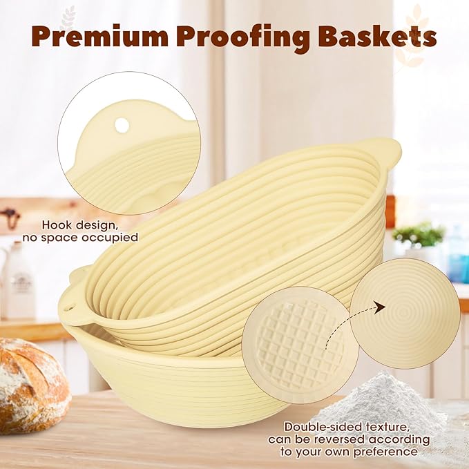 Sourdough Starter Kit,MQFORU Sourdough Bread Baking Supplies with 10" Round & 10" Oval baskets,Silicone Sourdough Bread Kit,Sour Dough Starter Kits for Bakers Wife Mom Women