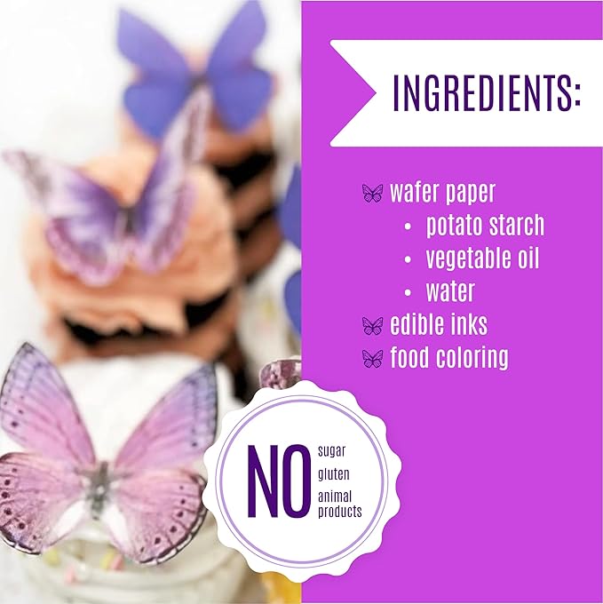 Sugar Robot Edible Butterflies for Cake Decorating- Large Size Butterfly Decorations - Cake Toppers and Cupcake Toppers - Made in the USA - Premium Crafted (Purple)
