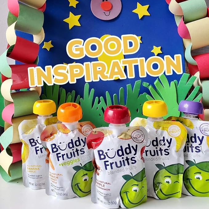 Buddy Fruits Snacks To Go Banana Unsweetened Applesauce 3.2oz Pouch (18pk) Gluten-Nut-Dairy-Preservatives-BPA Free, Non GMO, Kosher