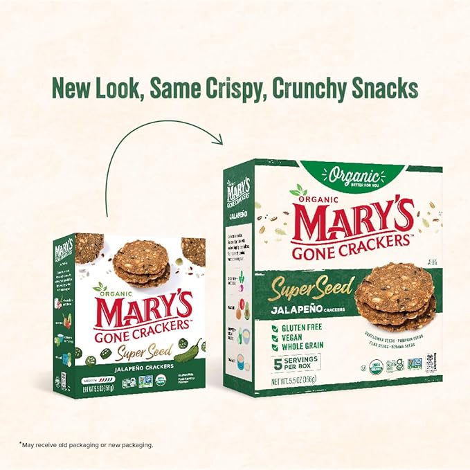 Mary's Gone Crackers Super Seed Jalapeno Crackers, Vegan Friendly, Kosher, USDA Certified Organic, Gluten Free & Non-GMO, 5.50 Ounce (Pack of 6)
