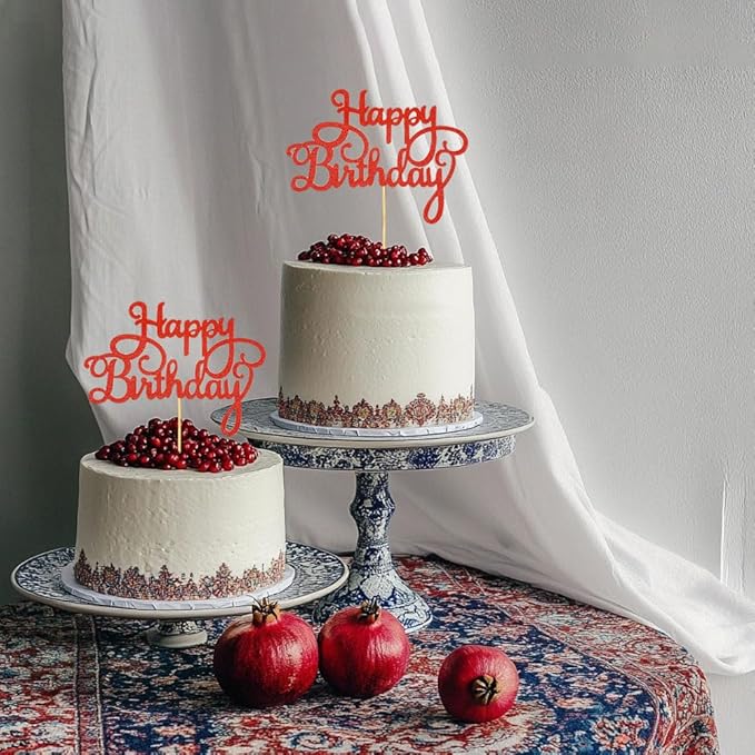 1 PCS Red Birthday Cake Topper Happy Birthday Cake Toppers Happy Birth Cake Decorations Girls Women's Celebrating Anniversary Birthday Party Decorations