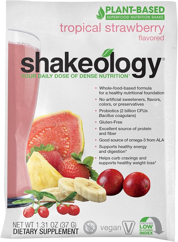 BODi Shakeology Plant-Based Vegan Protein Powder ??Gluten-Free Superfood Shake with Vitamins & Minerals ??Helps Support Healthy Weight Loss & Gut Health, Tropical Strawberry, 14 Individual Packets