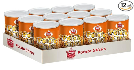 Better Made Potato Sticks 5oz Canister - (Sweet BBQ, 12 Can Tray) Shoestring Potato Sticks - Gluten Free - Crunchy, Crispy Snack from Fresh Potatoes - Resealable Lid