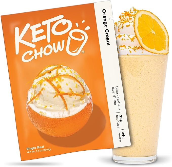 Keto Chow Orange Cream - Keto Meal Replacement Shake Powder - Nutritionally Complete - Low Carb - Delicious Easy Meal Substitute - Protein Rich You Choose The Fat - Single Meal Sample