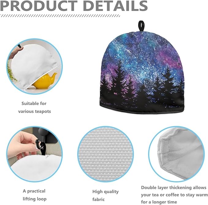 Hudotybom Galaxy Tea Cozy for Teapot Insulated Large Teapot Cover to Keep Warm Tea Kettle Cover Machine Washable Coffee Pot Cloth Covers Kitchen Home Decorations