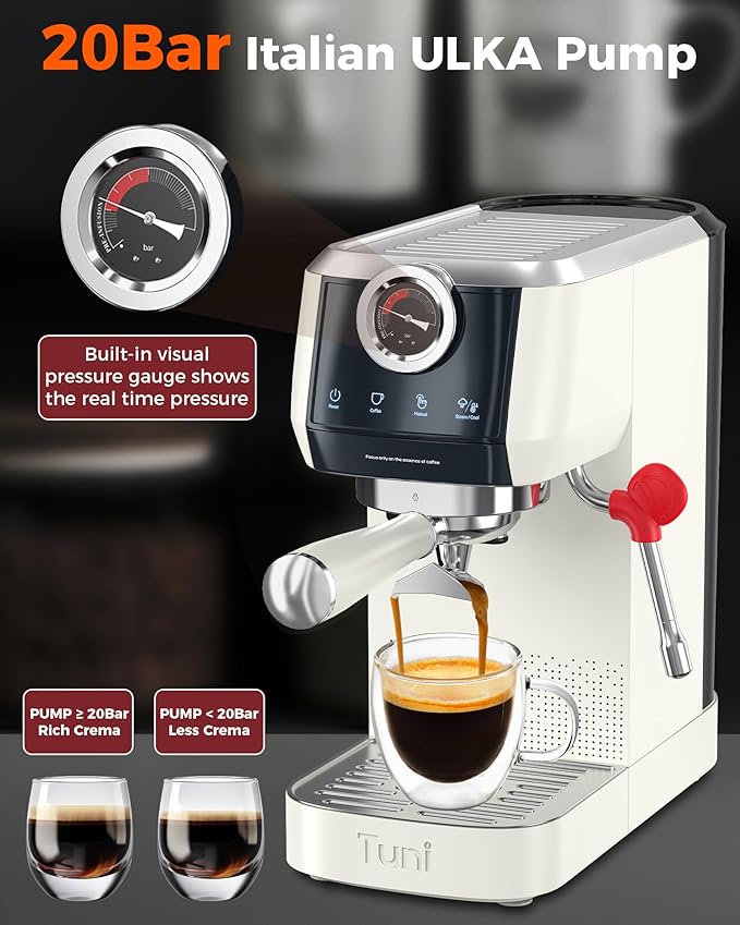 Tuni E2 58mm Espresso Machine 20Bar Espresso Maker, ?ë¦?ë§?ë¦?ë§??ë¦?ë§?ë§?ë§?ë§?ë§?Coffee Maker with 10mm Steam Milk Frother, Semi-automatic Coffee Machine with UKLA Pump for Espresso, Gift for Coffee Lover