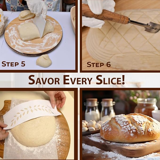 Round Banneton Bread Proofing Basket with Linen Liner, 9??Bread Basket with 6 Essential Bread Making Tools ??Natural Rattan Sourdough Banneton Basket Kit for Baking Enthusiasts