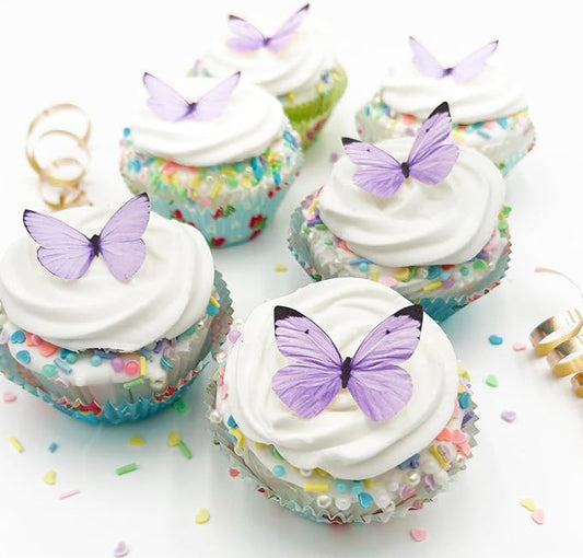 Sugar Robot Edible Butterflies for Cake Decorating - Small Pastel Purple Butterfly Cake Toppers and Cupcake Toppers - Decoration Made in the USA - Premium Crafted (Purple)