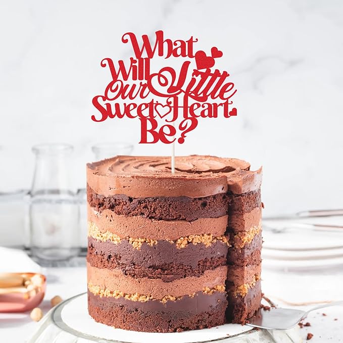 What Will Our Little Sweetheart Be? Cake Topper,Valentines Day Gender Reveal Cake Decorations,Valentines Day Gender Reveal Cake Topper He or She.