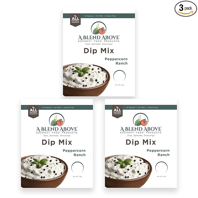 A Blend Above Peppercorn Ranch Dip Mix, 1oz, (3 Pack), Gluten-Free, No MSG, All Natural, No Preservatives, Vegetable Dip, Keto Friendly, Low Carb, Easy to Make
