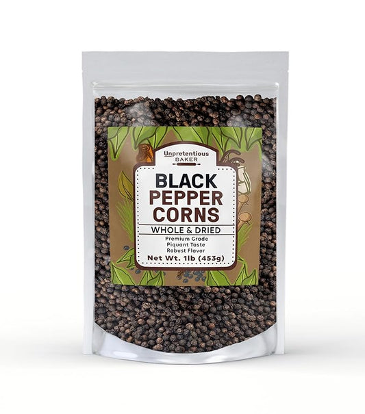 Unpretentious Whole Black Peppercorns, 1 lb, Pepper Mill & Grinder Refill, Robust Flavor, Excellent Garnish, Gluten-Free