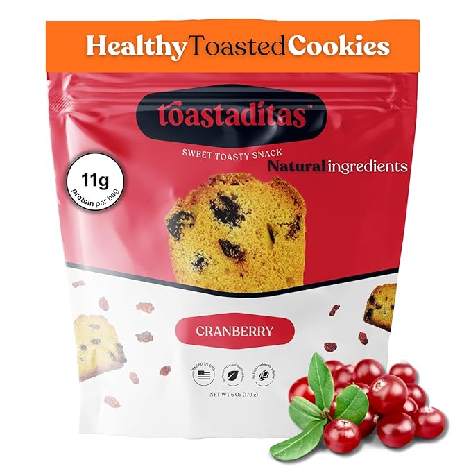 Toastaditas Cranberry Toasted Cookies, Natural Ingredients, No Artificial Flavors, Ideal for Coffee or Tea pairing, Snacks for kids and adults (6 oz Pack, Cranberry)