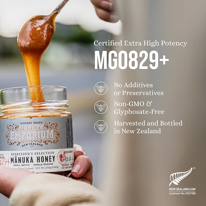 Manuka Emporium Raw Manuka Honey MGO829+ | Monofloral, Ultra-Potent, Certified New Zealand Honey | High-Strength Superfood for Advanced Wellness & Vitality Support | 8.8oz