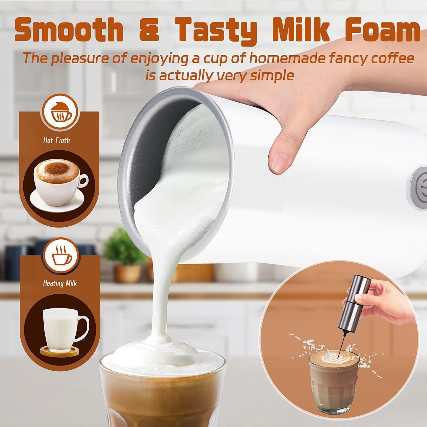 Seydere Simple Milk Frother, 2 in 1 Milk Steamer and Frother, Electric Milk Steamer, Milk Warmer