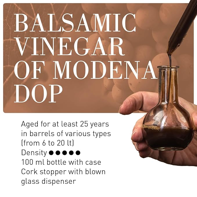 La Secchia Balsamic Vinegar of Modena, Aged a minimum 25 Years,100 ml Bottle of Italian Balsamic Vinegar Aged, With Gift Box and Blown Glass Dispenser, "Extra Vecchio??,<div>