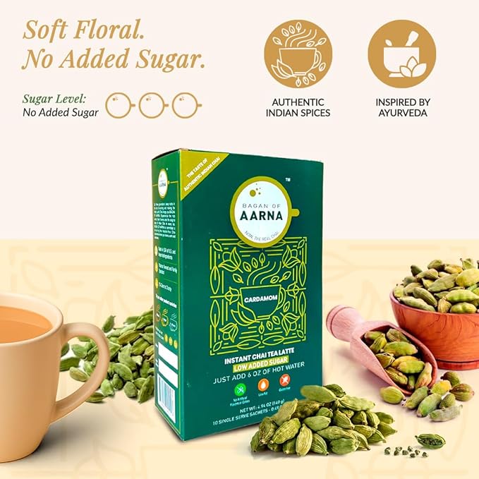 Bagan of Aarna Instant Cardamom Chai, All Natural Spiced Tea Mix, Authentic Chai Powder with Natural Flavour, Makes 10 Cups (No Sugar Added)