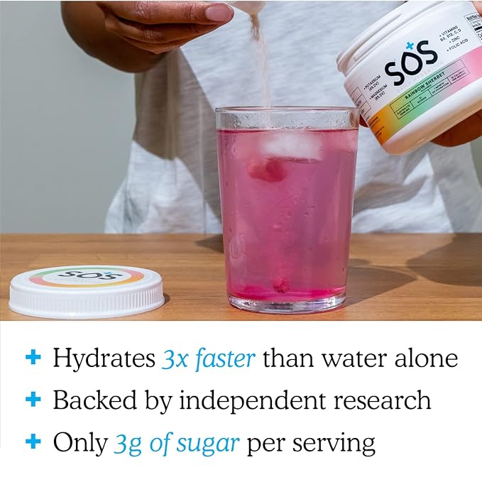 SOS Hydration Electrolyte Drink Mix (31 Servings) ??Low Sugar, 15 Calorie, Keto-Friendly & Rapid Rehydration (31 Servings, Rainbow Sherbert)