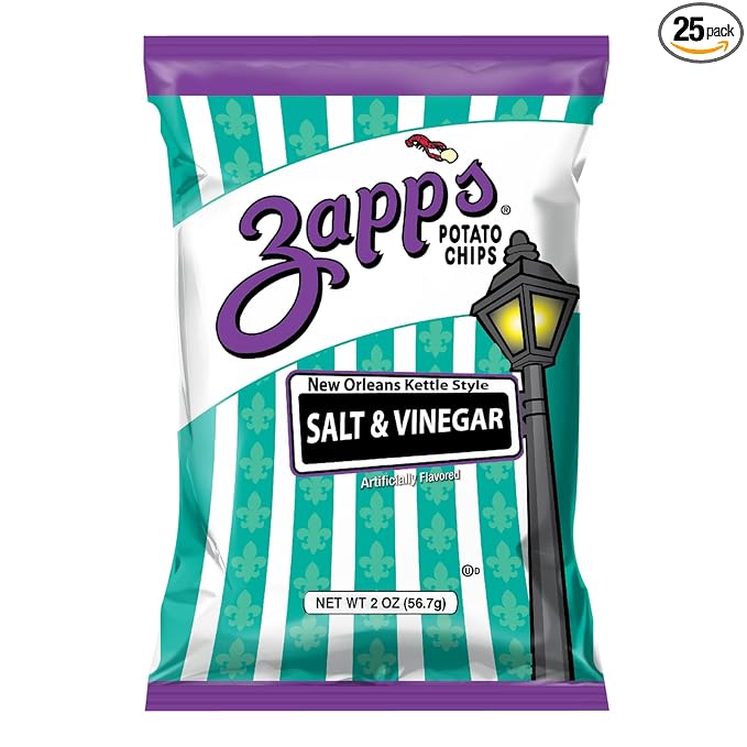 Zapp???New Orleans Kettle-Style Potato Chips Salt and Vinegar Flavor (2 oz Bags, 25 Count), Crunchy Chips with a Spicy Kick, Perfect On-The-Go, Gluten Free Snack