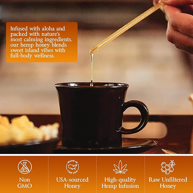 MOWI WOWI Hemp Honey Straws - 100% USA Pure, Raw, Unfiltered Honey - Infused with Hemp Oil, Non-GMO - Pack of 10
