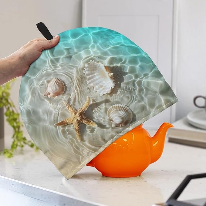 Tea Cosy Cover for Teapot, Durable Warm Keep Teapot Cover with Top Handy Loop Durable Tea Kettle Protector for Home Kitchen Tabletop Decor Beach Starfish