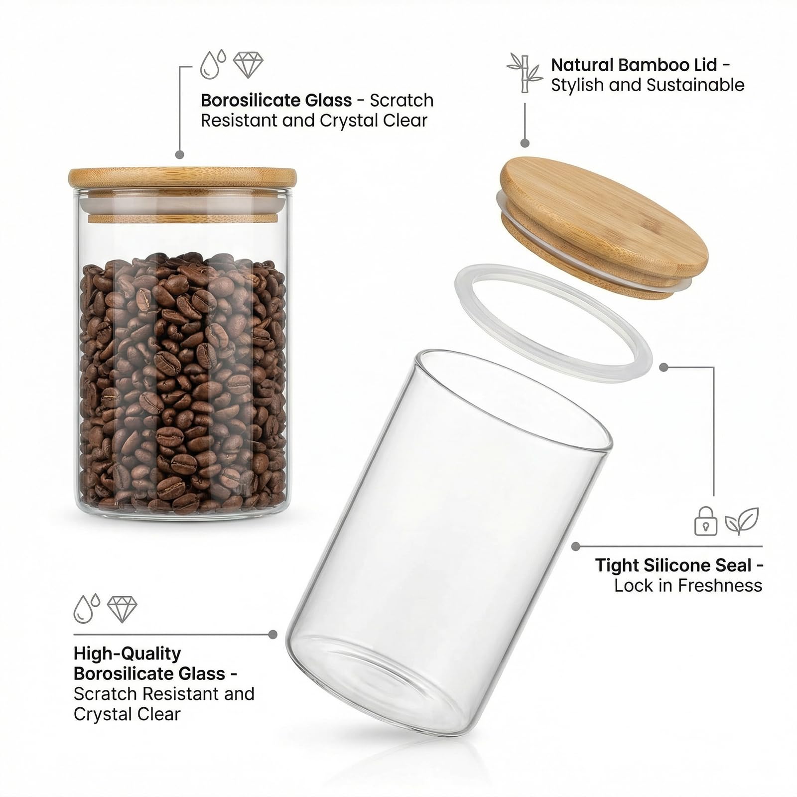 YAGELI Glass Coffee Canister Set with Acrylic Shelf, 2 Pack 44oz