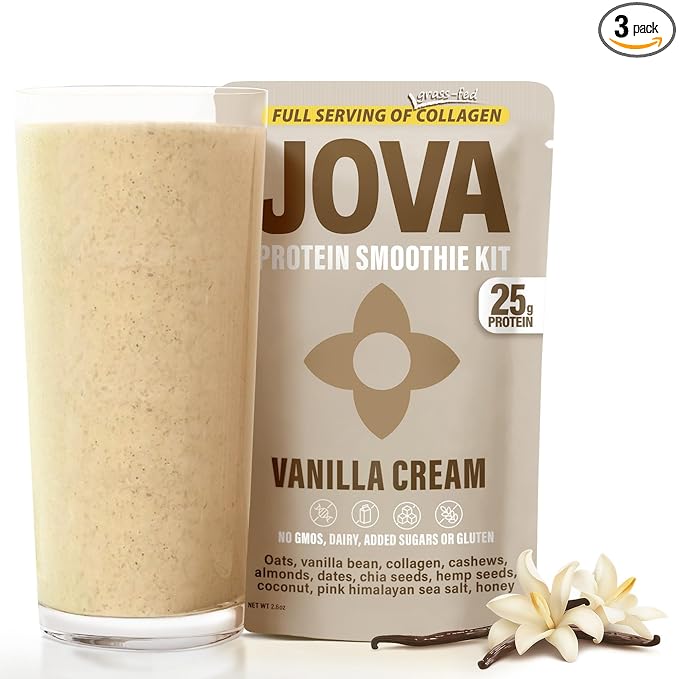 JOVA Vanilla Cream Whole Foods Shake | 25g Protein, 7g Fiber | Ready in 1 Minute and Better than a Milkshake (Gluten-Free, Non-GMO, No Added Sugar, USA Made), 3-Pack