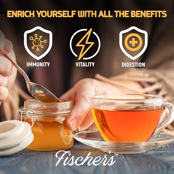 Fischer’s 100% Organic Honey, USDA Certified, 24 oz Squeeze Bottle – Pure, Unfiltered, Raw Honey – All-Natural Sweetener – Rich Flavor Profile, Natural Honey Packed with Nutrients (Pack of 2)