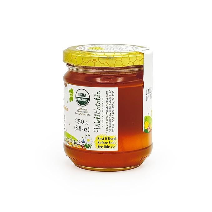 WellEatable Blackberry Organic Raw Honey from Wild Blackberry Flowers, Artisanal Complex and Fruity Honey from Sardinia, Italy - 8.81 Ounce (Pack of 4)
