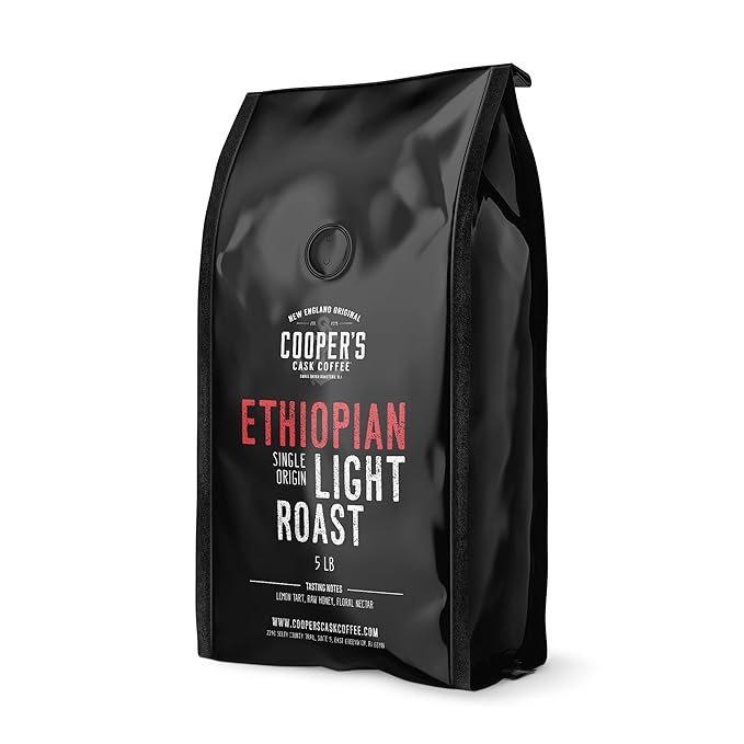 Ethiopian Bold Light Roast Coffee, Gourmet Single-Origin Coffee Beans from Ethiopia, Whole Bean, 5lb Bag