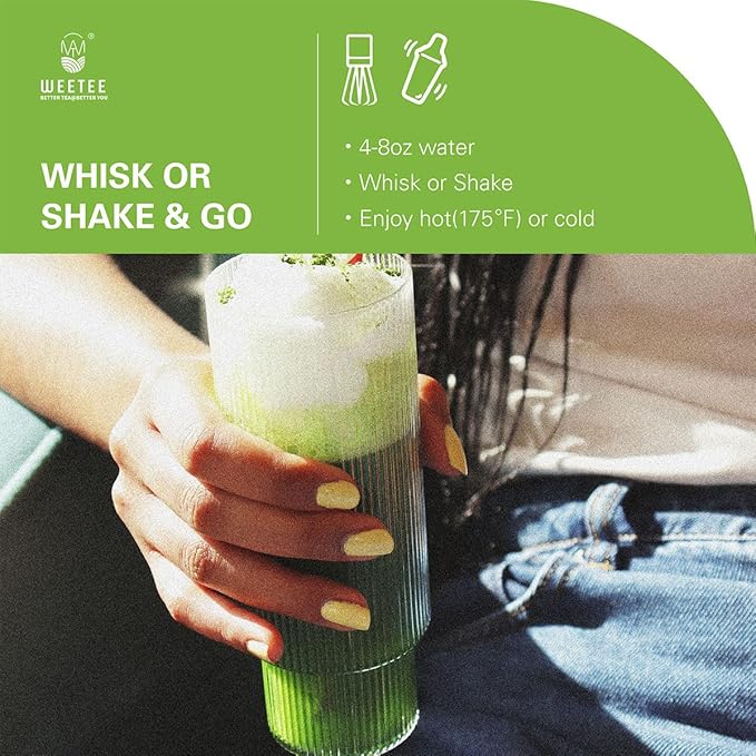 WT WEETEE Organic Matcha Green Tea Powder To-Go Travel Sticks, Organic Unsweetened Matcha Powder 50 Count (2g Each), Highly Caffeinated Energy-Boosting