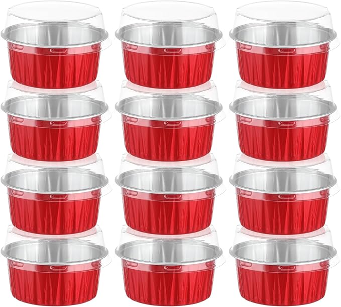 100Pack Cupcake Containers, 5oz Dessert Cups with Lids, Mini Cake Pans With Lids&Spoons for Valentines Day Baking Supplies Gift Party Cake Baking Sales Stackable Portable