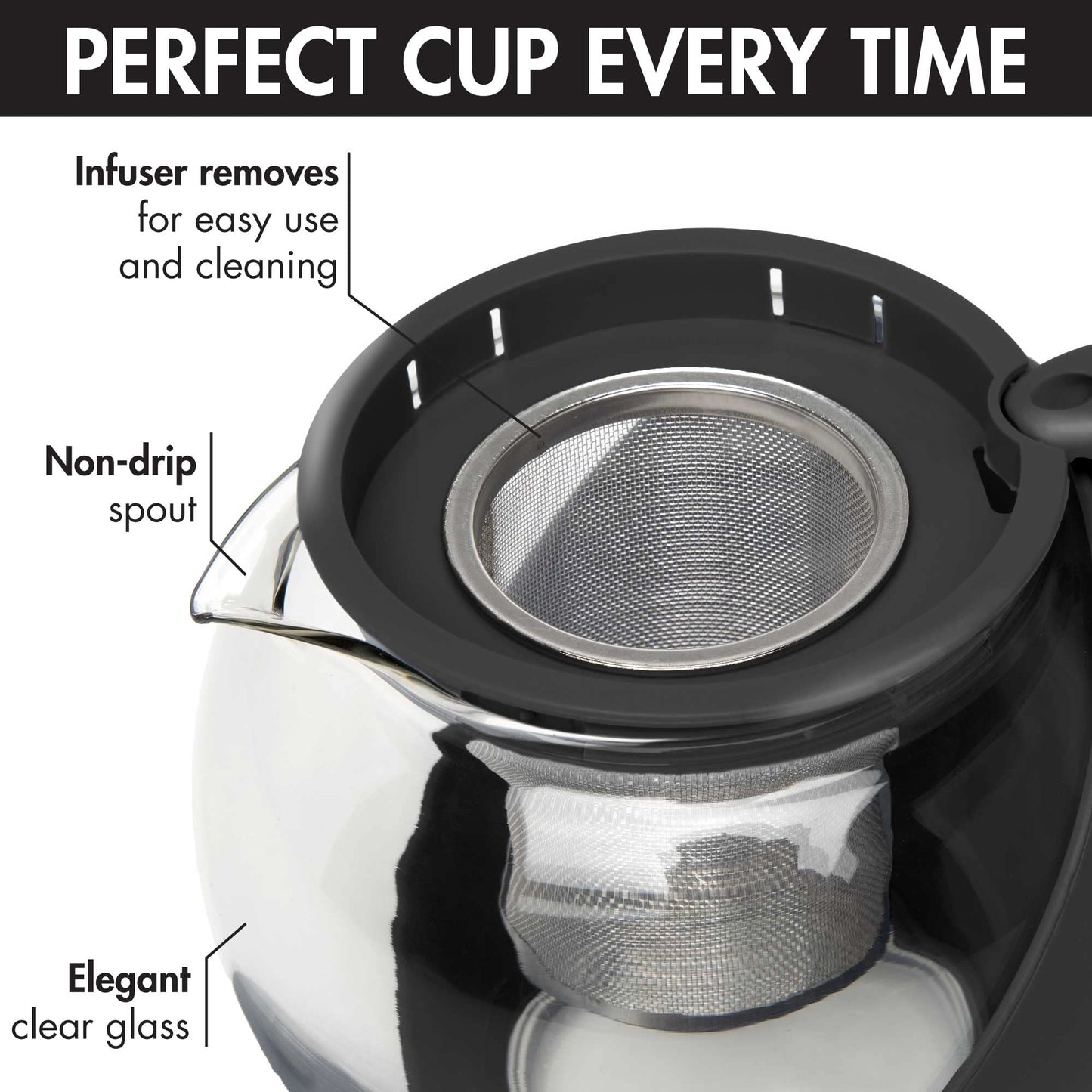 Primula Half Moon Teapot with Removable Infuser, Glass Tea Maker with Reusable Fine Mesh Stainless