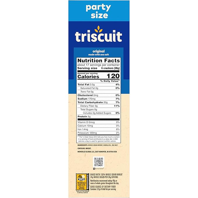 Triscuit Original Whole Grain Wheat Crackers, Vegan Crackers, Healthy Snacks, Lunch Snacks, Party Size, 17 oz
